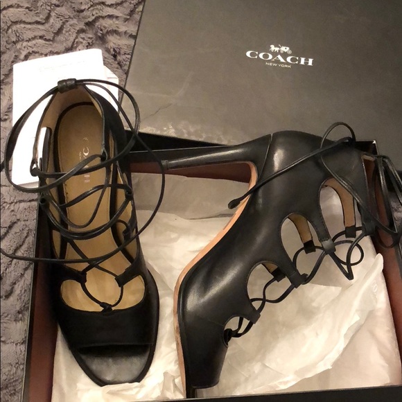 Coach Shoes - Coach Kira Soft shine calf tie up heels